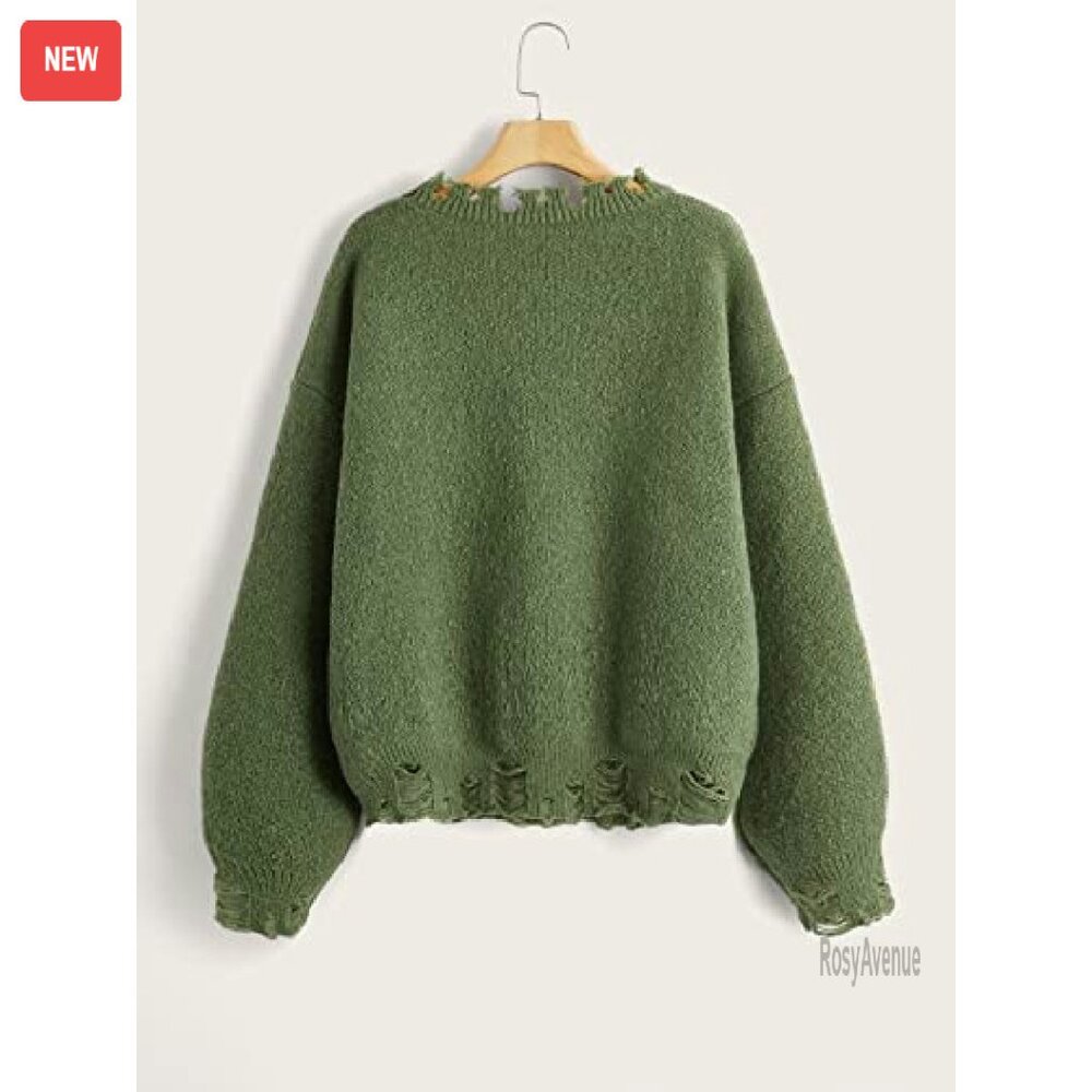 Oversized Skeleton Pattern Ripped Pullover Sweate… - image 5